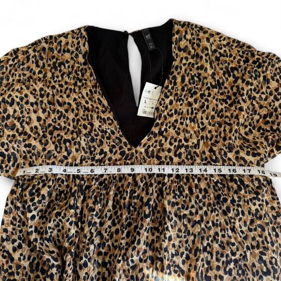 ZARA TRF Collection Leopard Print Babydoll Mini Dress Tan Black Brown Size L NWT - Picture 4 of 6